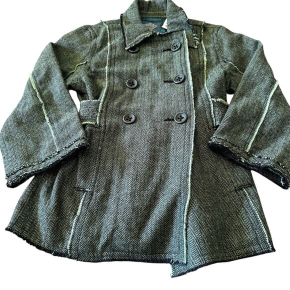Z Brand Kids’ Tweed Double-Breasted Distressed Green Lightweight Jacket Size 10 - Picture 3 of 15